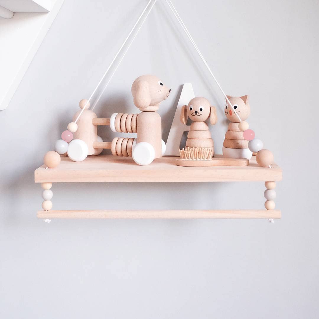 SayasNoy Macrame Wall Hanging Shelf, Hanging Shelves for Wall, Wall Shelf for Decor for Bedroom Kids with Wooden Beads, Floating