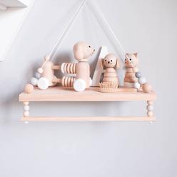 SayasNoy Macrame Wall Hanging Shelf, Wall Shelf for Bedroom Kids, Hanging Shelves for Wall with Wooden Beads and Towel Rack, for