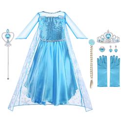 AOMIg Elsa Dress costume, 3PcS Princess Dress up, Princess Dress with Accessories, Princess Dress costumes for Birthday Party Qu