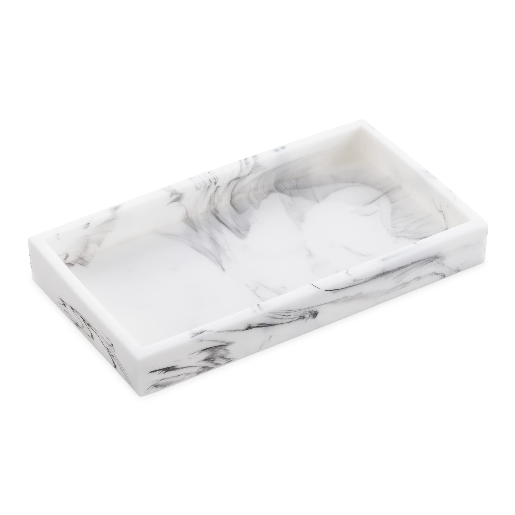 Navaris White Marble Resin Vanity Tray - 925 x 492 Bathroom Organizer Dish - Decorative Holder for Jewelry, Kitchen counter Top,