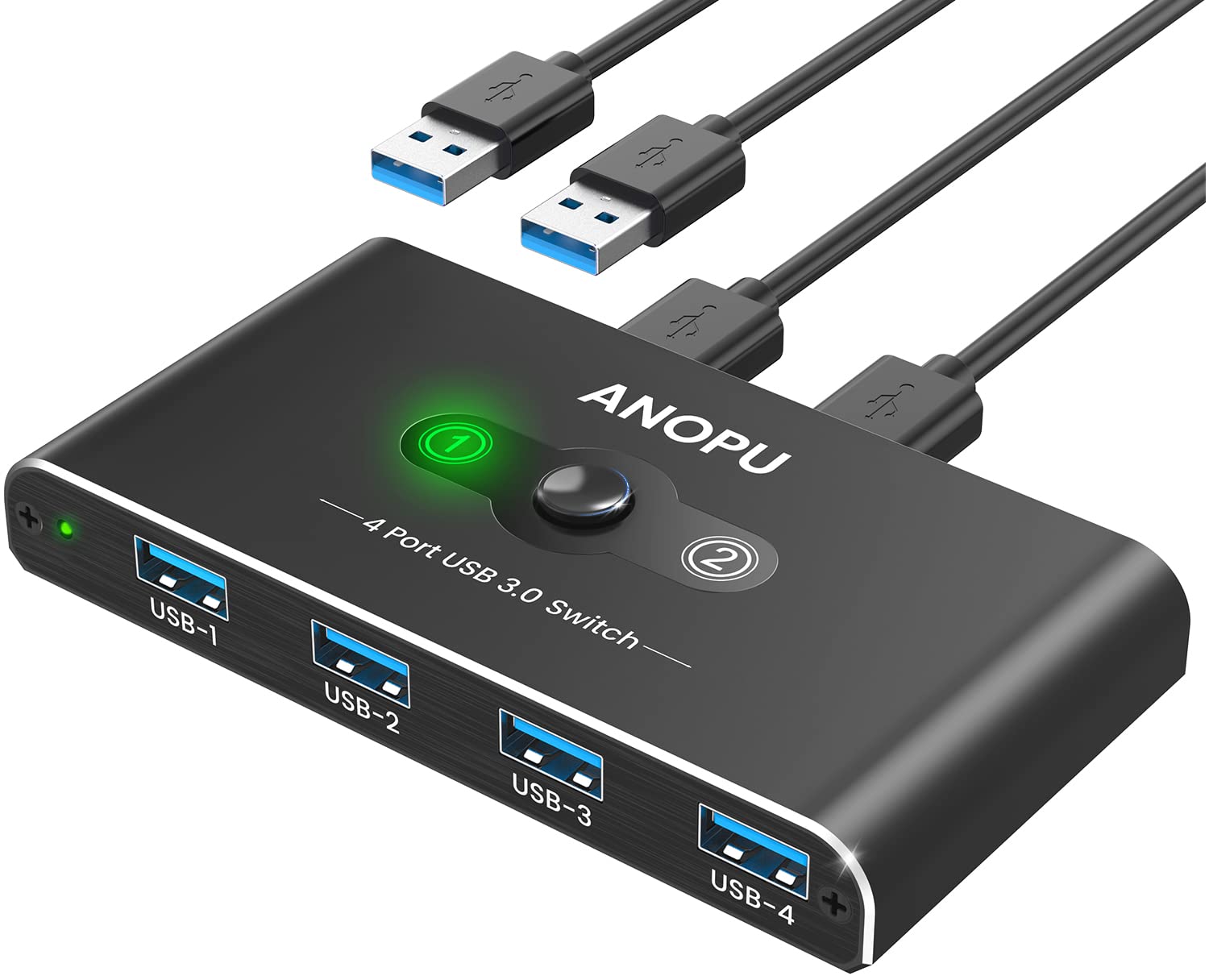ANOPU USB Switch, USB 30 Switch, Aluminum KM Switch 2 computers Sharing 4 USB Devices KM Switches 5V USB-c Powered for Pc Printer Scan
