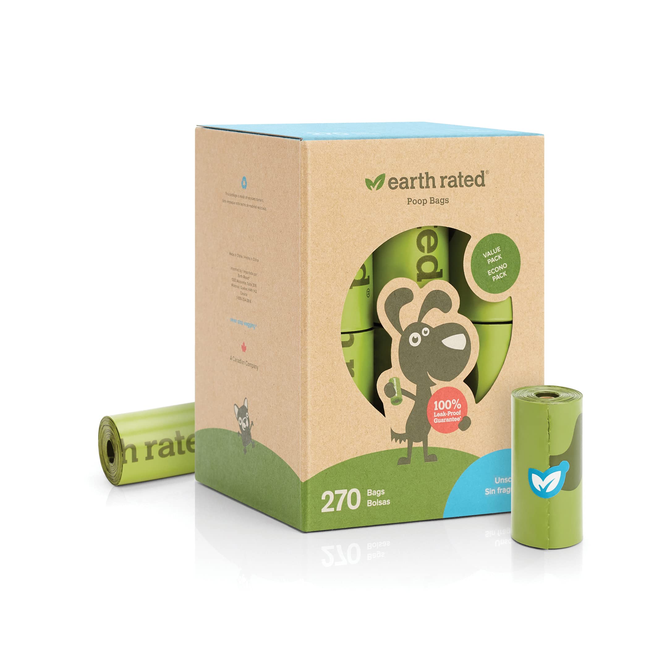 Earth Rated Dog Poop Bags, New Look, guaranteed Leak Proof and