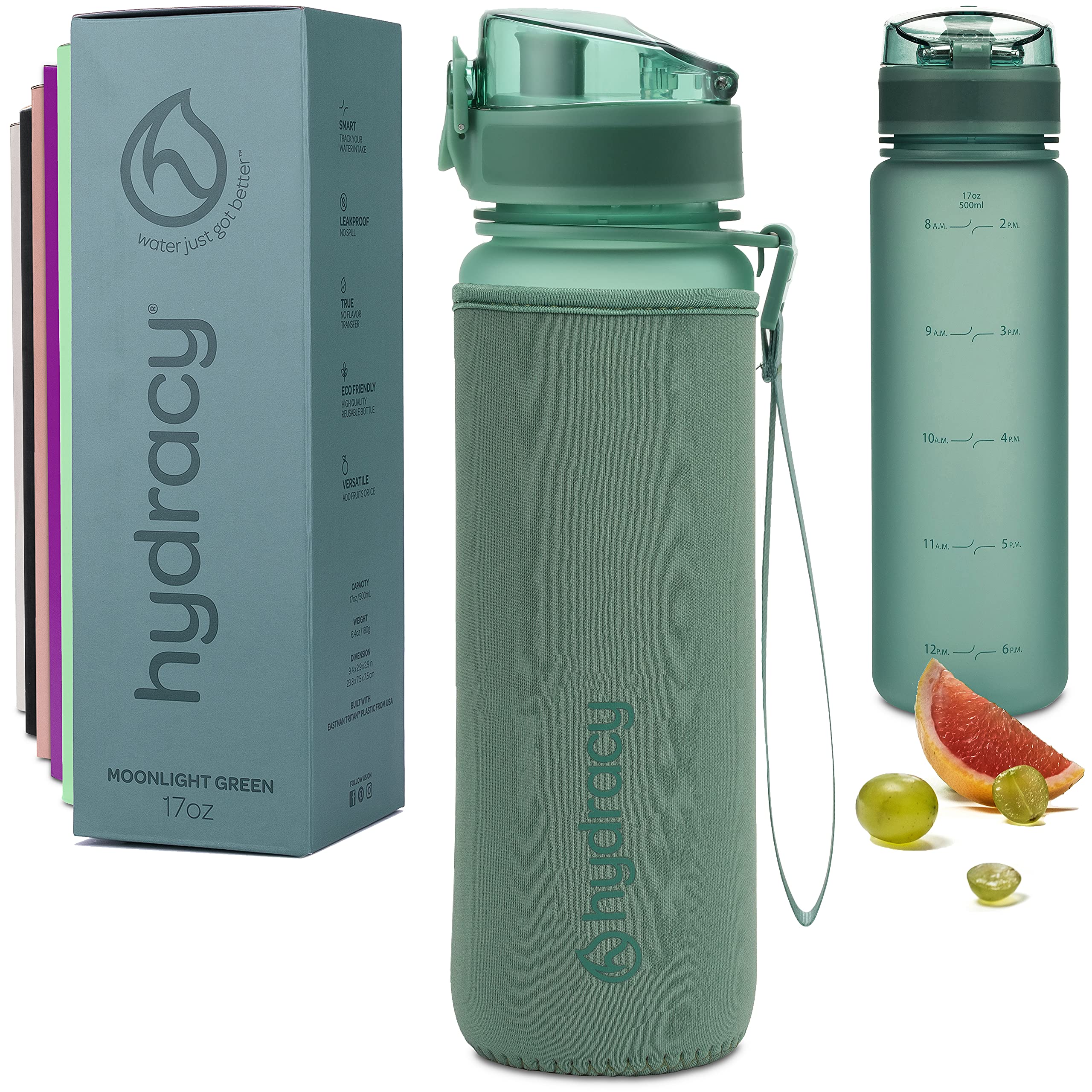 Hydracy Water Bottle with Time Marker - 500 ml 17 Oz BPA Free Water Bottle - Leak Proof & No Sweat gym Bottle with Fruit Infuser
