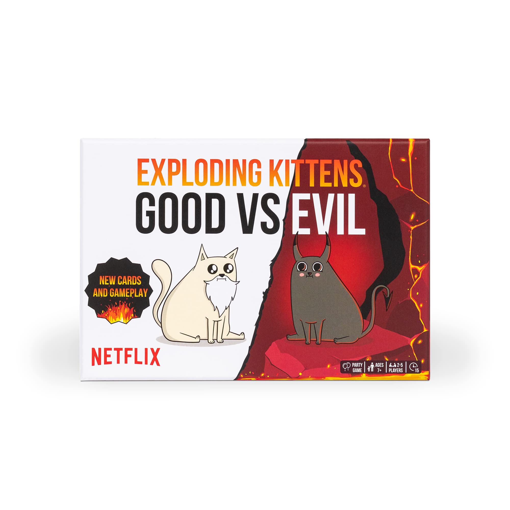 Exploding Kittens LLC Exploding Kittens good vs Evil - 55 cards Inspired by The Netflix Series - Elevate with New characters - Family games for Kids a
