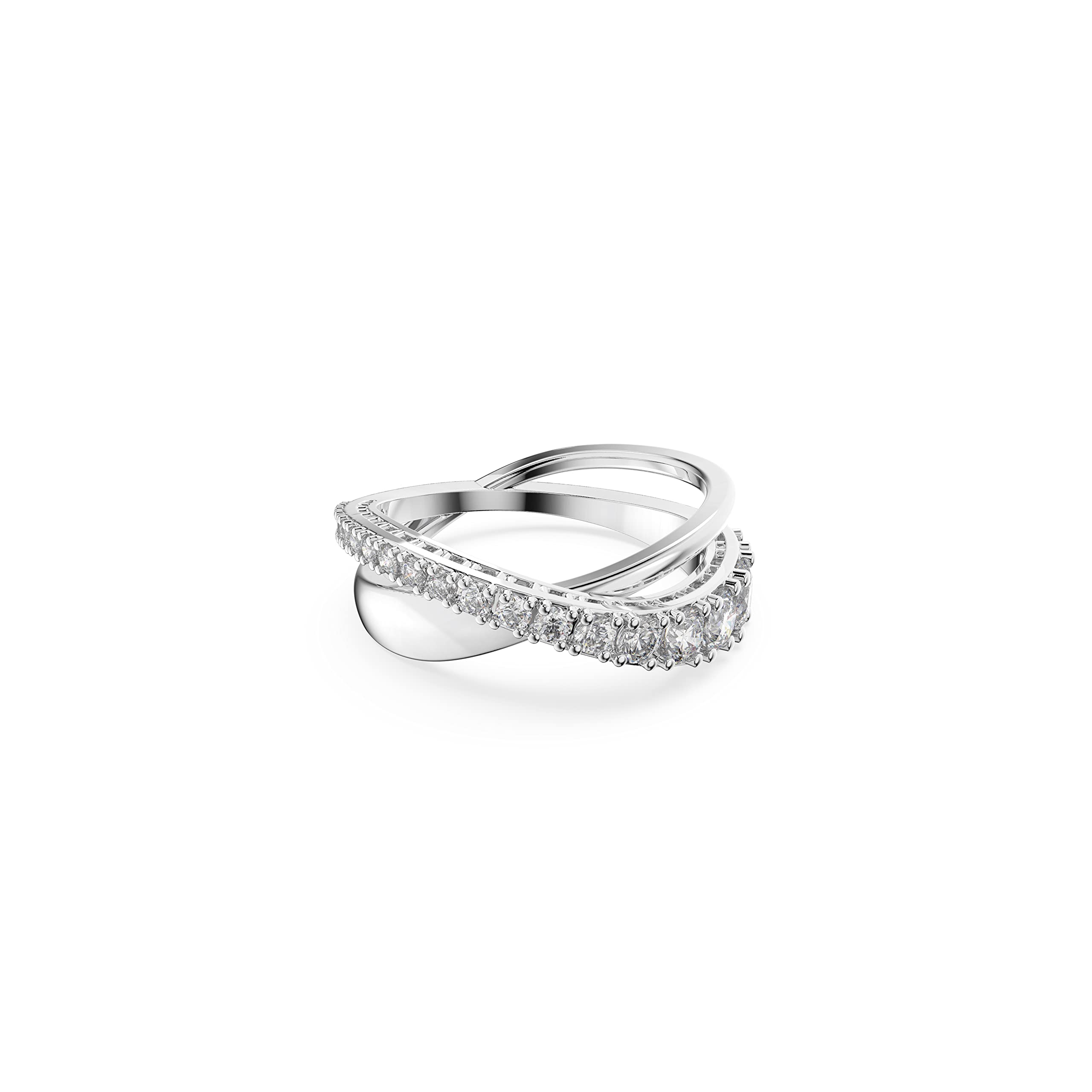 Swarovski Womens Twist Rows Ring, White crystal Stones in a Spiral Design, Rhodium Plated Setting, Size 50