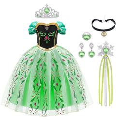 URAQT girls Princess Dress Snow Party cosplay Fancy Dress Princess costume Dress for Little girls with Wand crown Tiara