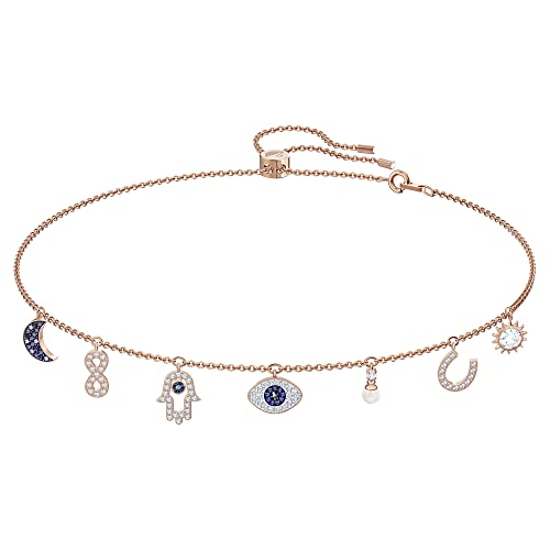 Swarovski Symbolic collection Womens choker-Style Necklace, with Seven Blue and White crystal charms, Rose-gold Tone Plated chai
