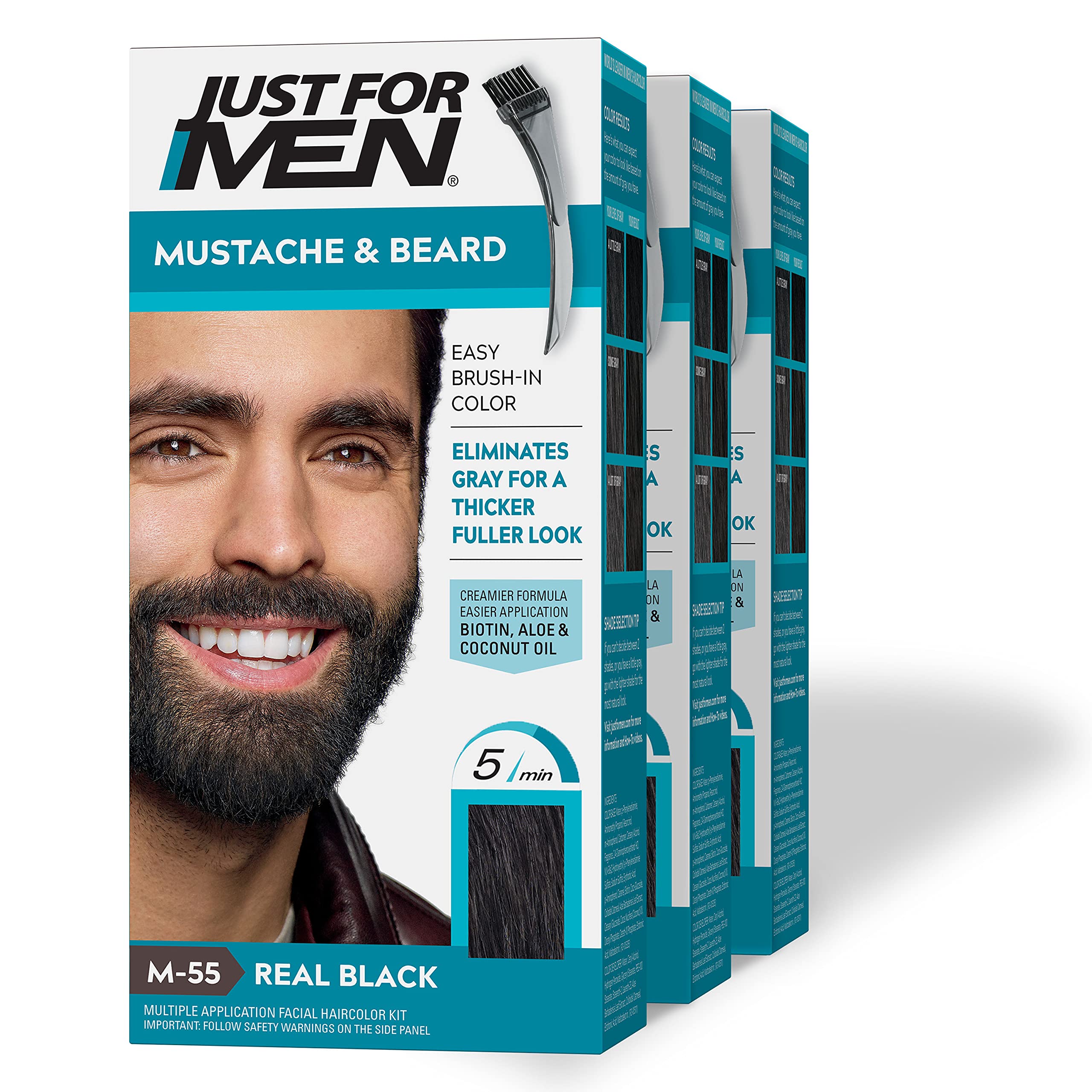 Just For Men Mustache & Beard, Beard Dye for Men with Brush Included for Easy Application, With Biotin Aloe and coconut Oil for 