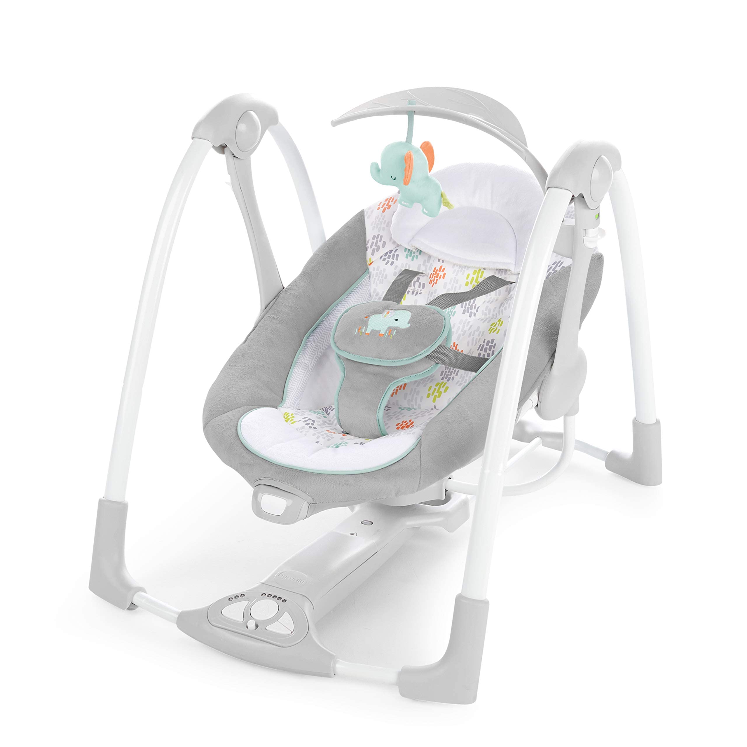 Ingenuity convertMe 2-in-1 compact Portable Automatic Baby Swing & Infant Seat, Battery-Saving Vibrations, Nature Sounds, 0-9 Mo