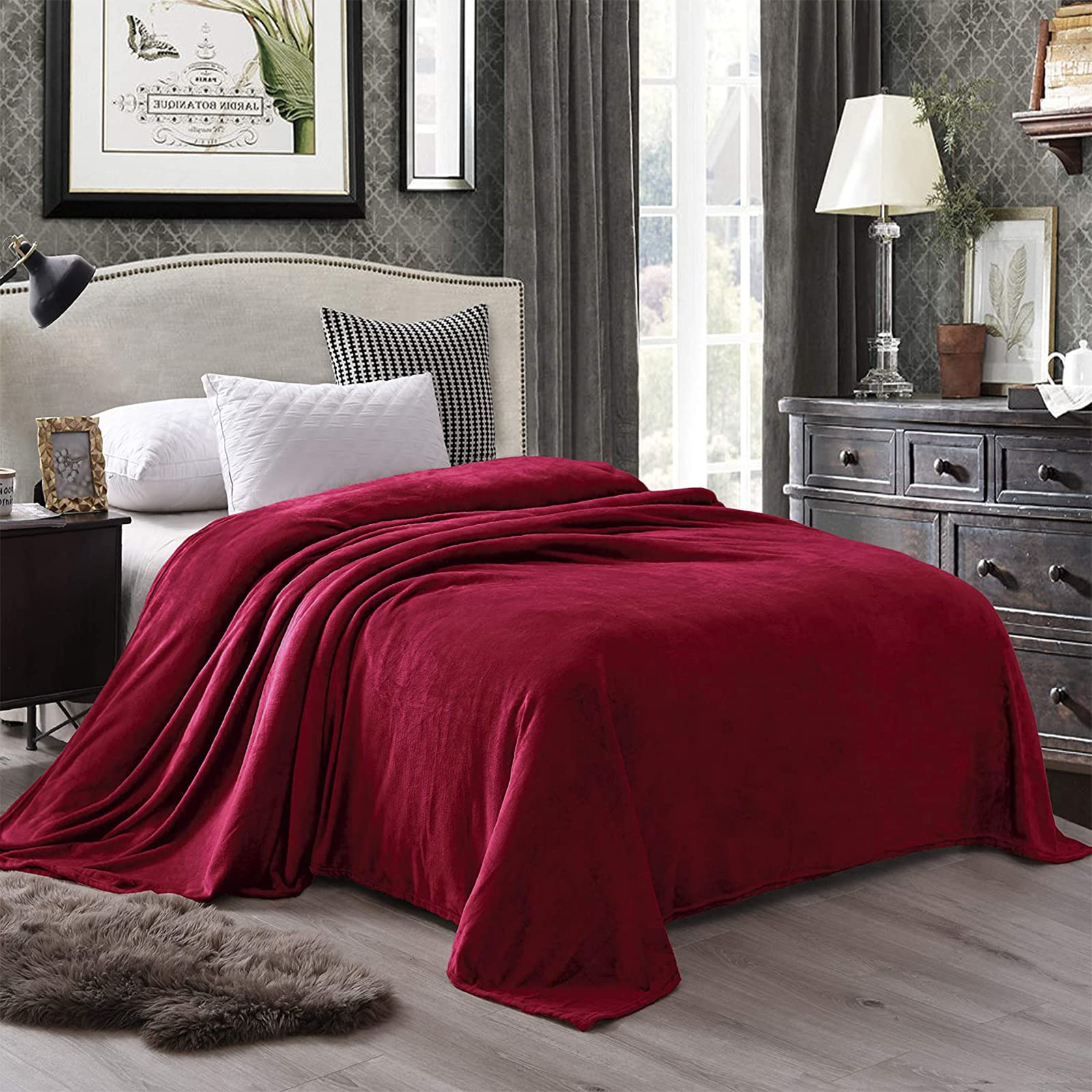 Exclusivo Mezcla King Size Flannel Fleece Velvet Plush Bed Blanket as Bedspread, coverlet, Bed cover (90x104 inches, Deep Red) S
