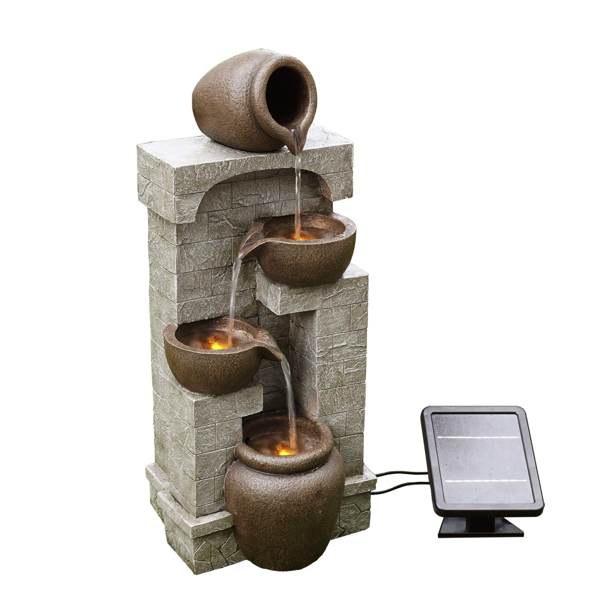 Peaktop Teamson Home 28 in cascading Bowls and Stacked Stones LED Outdoor Water Fountain for Outdoor Living Spaces to create a calming O
