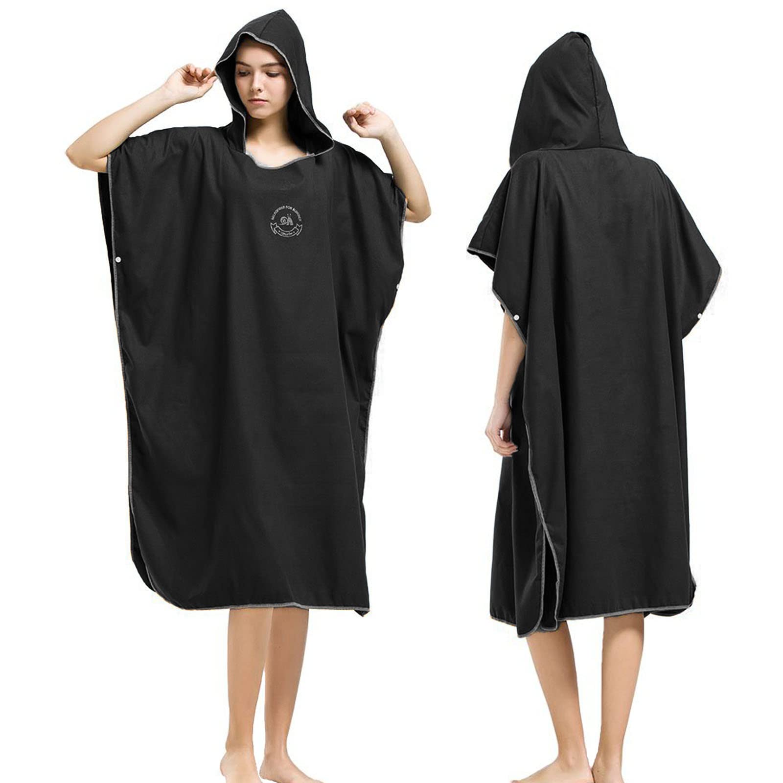 Hiturbo Microfiber Surf Poncho, Wetsuit changing Bath Robe, Quick Dry Pool Swim Beach Towel with Hood (Black)