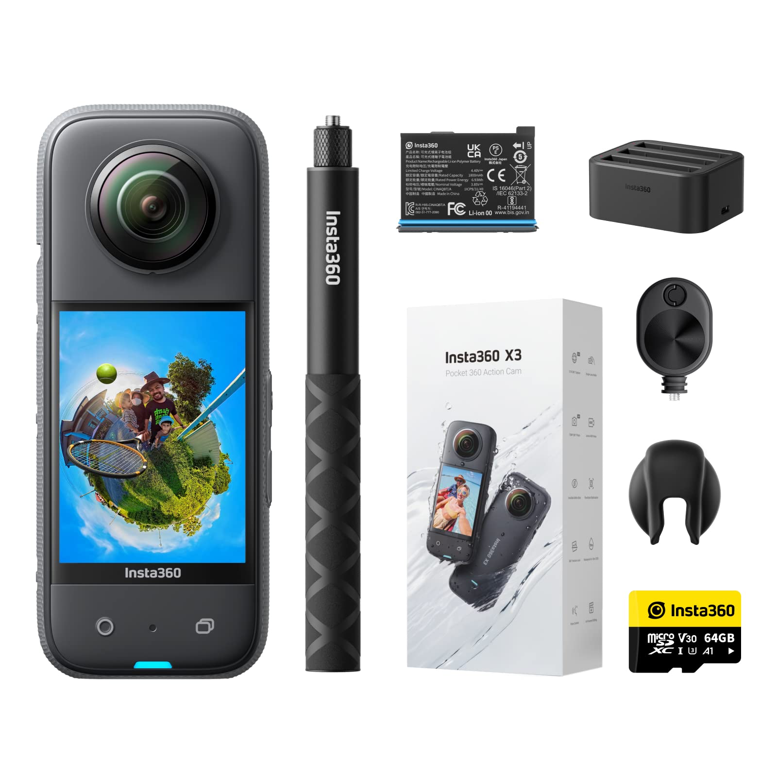 Insta360 X3 Ultimate Kit - 360 Action Camera with 5.7K 360 Active HDR Video, 4K Single-Lens Camera, Waterproof, FlowState Stabil