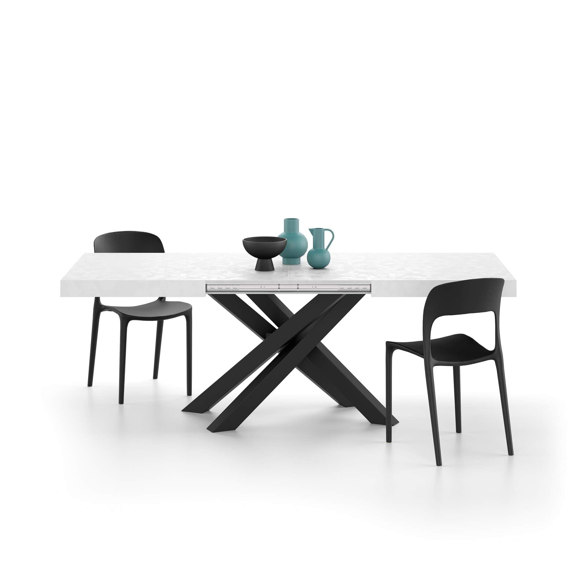 Mobili Fiver, Emma 140 Extendable Dining Table, concrete White with Black crossed Legs, Laminate-FinishedIron, Made in Italy, mobili fiver - Vimarsana News