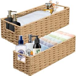 OUTBROS 2 Pack Woven Storage Basket, Storage Organizer Basket, Toilet Paper Basket, Vintage Basket Bin for Bathroom Kitchen Toil