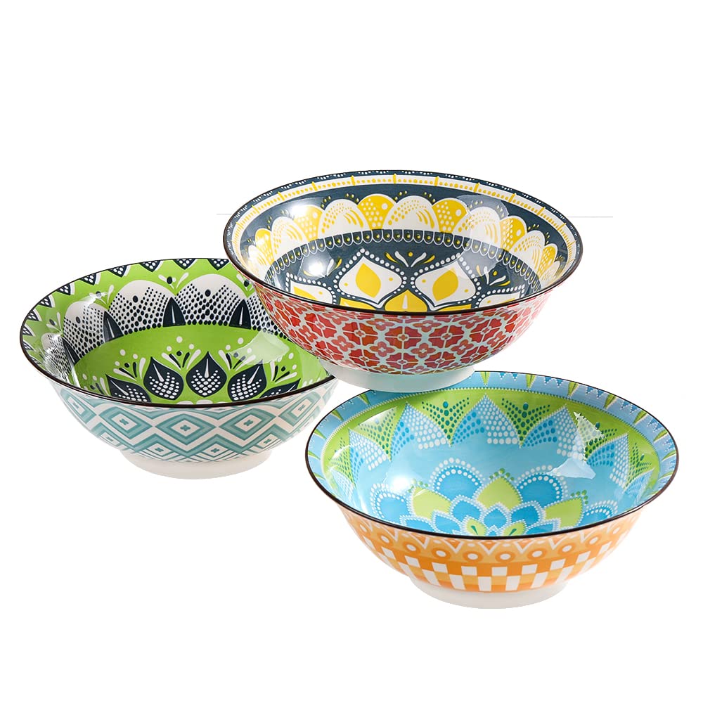 AHX Ramen Bowl Set Pho Bowls - Porcelain Soup Bowls Set of 3 - Noodle Bowl Sets for Kitchen 35 oz - 8 inch colorful ceramic Bowls fo