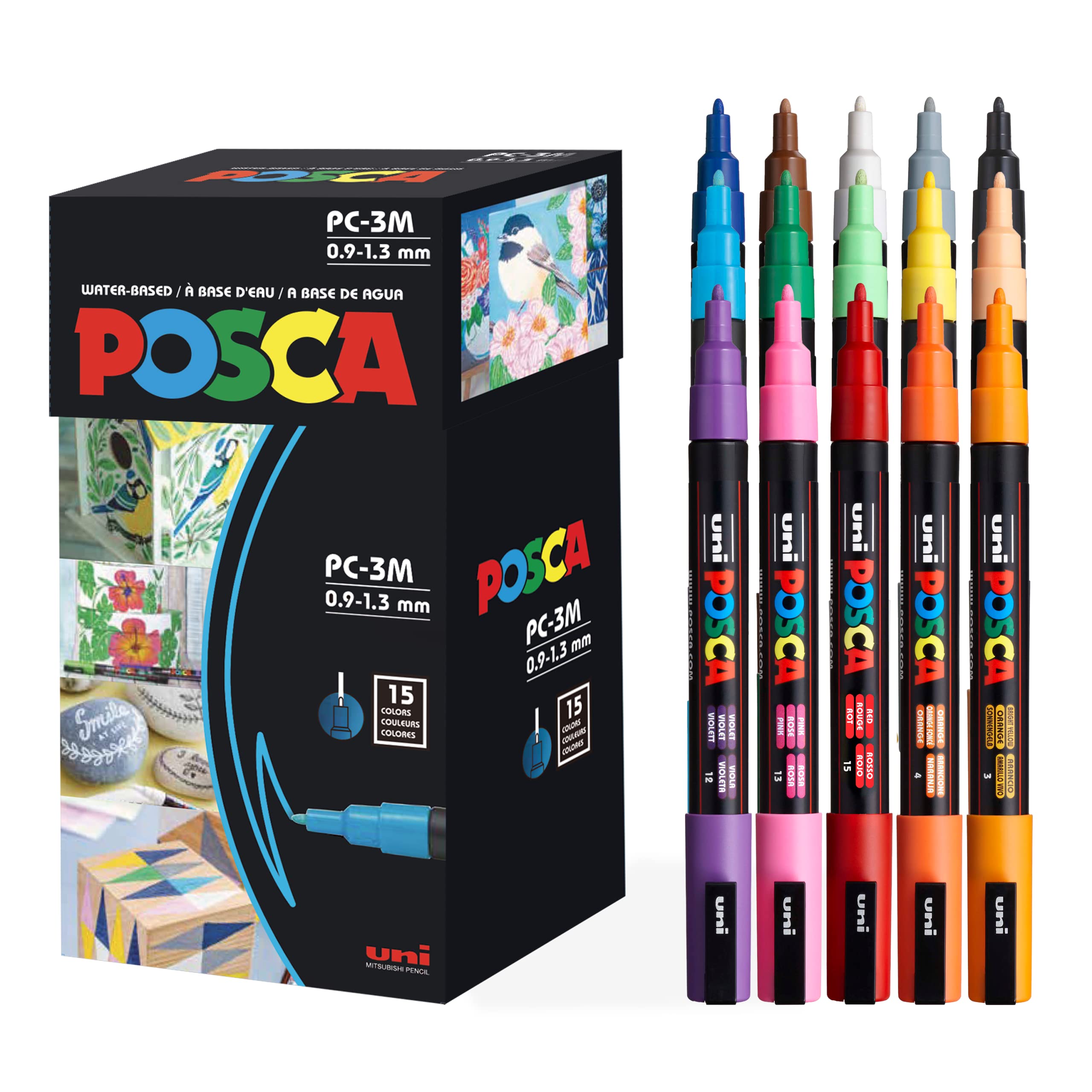Uni Posca 15 Posca Paint Markers, 3M Fine Posca Markers with Reversible Tips, Posca Marker Set of Acrylic Paint Pens  Posca Pens for Art S