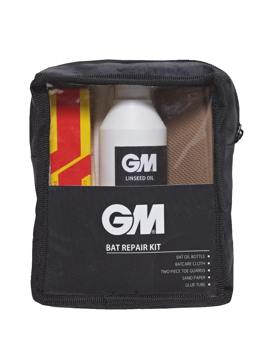 gunn & Moore gM cricket Bat Repair Kit, Linseed Oil, cloth, Sand Paper, glue, Toe guards, carry case