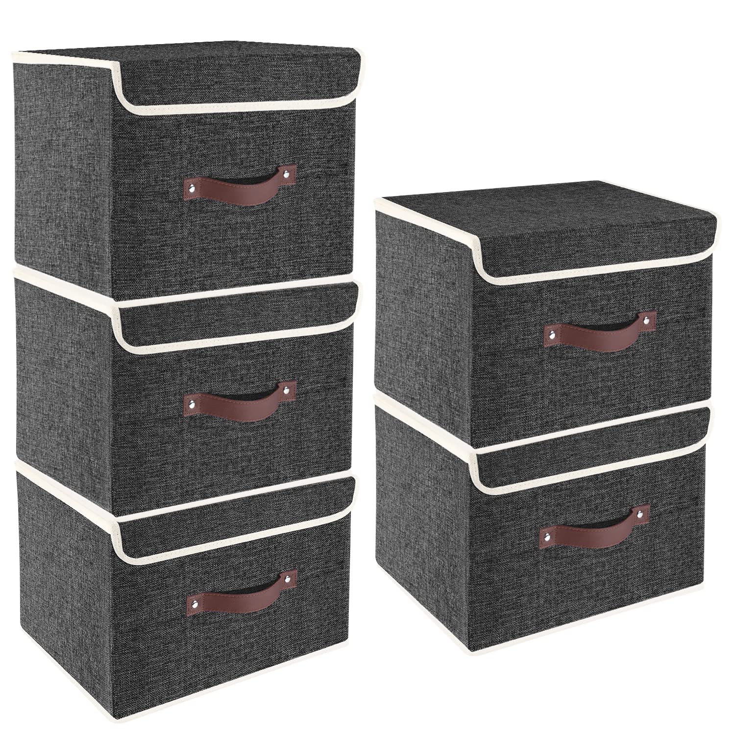 TYEERS Foldable Storage Boxes with Lids 5 Pack Fabric Storage Bins with Lids, Closet Organizers for Clothes Storage, Room Organization, Office, image size:1500x1500