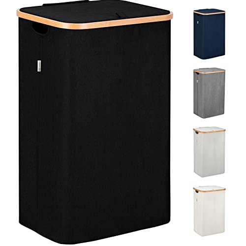 Lonbet - Black Laundry Hamper with Lid - XL 100 L - Large Hampers for Laundry with Handles - Black Laundry Baskets with Lid for 
