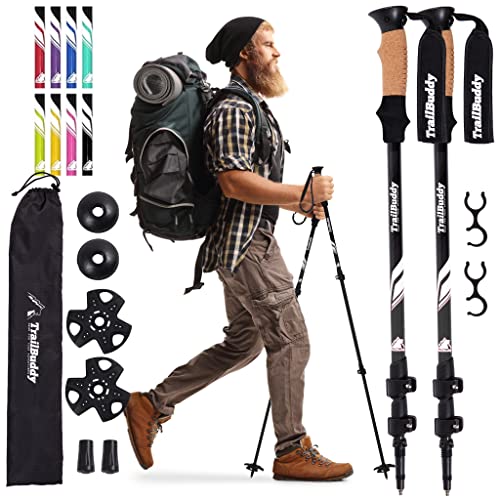 TrailBuddy Trekking Poles - Lightweight, collapsible Hiking Poles for Backpacking gear - Pair of 2 Walking Sticks for Hiking, 70