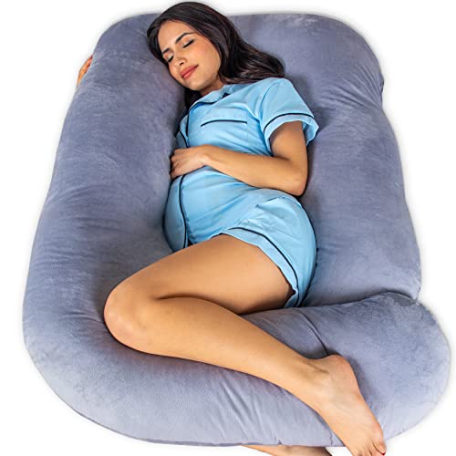 Pharmedoc Pregnancy Pillows, U-Shape Full Body Pillow - Jumbo Size grey - Pregnancy Pillows for Sleeping - Body Pillows for Adul