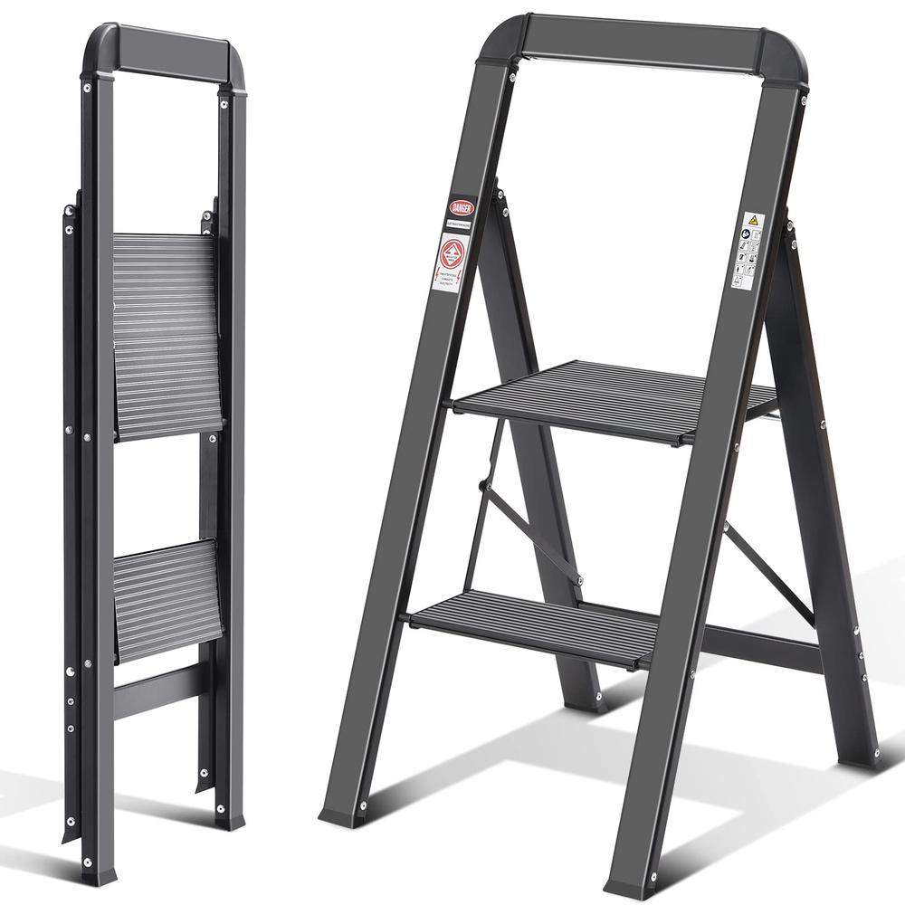 Step Ladder Fro Rack KINgRAcK Step Ladder, 2 Steps, Folding Step Ladder with Handrail, Non ...