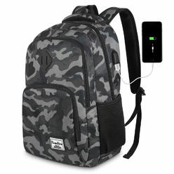 YAMTION 17 Inch School Backpack for Teen Boys,Bookbag for High School college Backpack with USB,camouflage Black