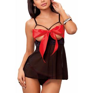 EVELUST Womens Unwrap Me Babydoll, Sexy Open See Through Mesh Lace Outfit Red Bow Valentines Day Gift for Him Lingerie Set(Black EVELUST Womens Unwrap Me Babydoll, Sexy Open See Through Mesh Lace Outfit Red Bow Valentines Day Gift for Him Lingerie Set(Black