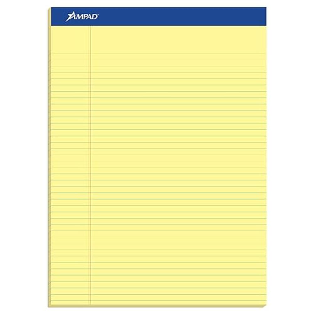 Ampad 20222 Perforated Writing Pad, 8 1/2 x 11 3/4, Canary, 50 Sheets (Pack of 12)