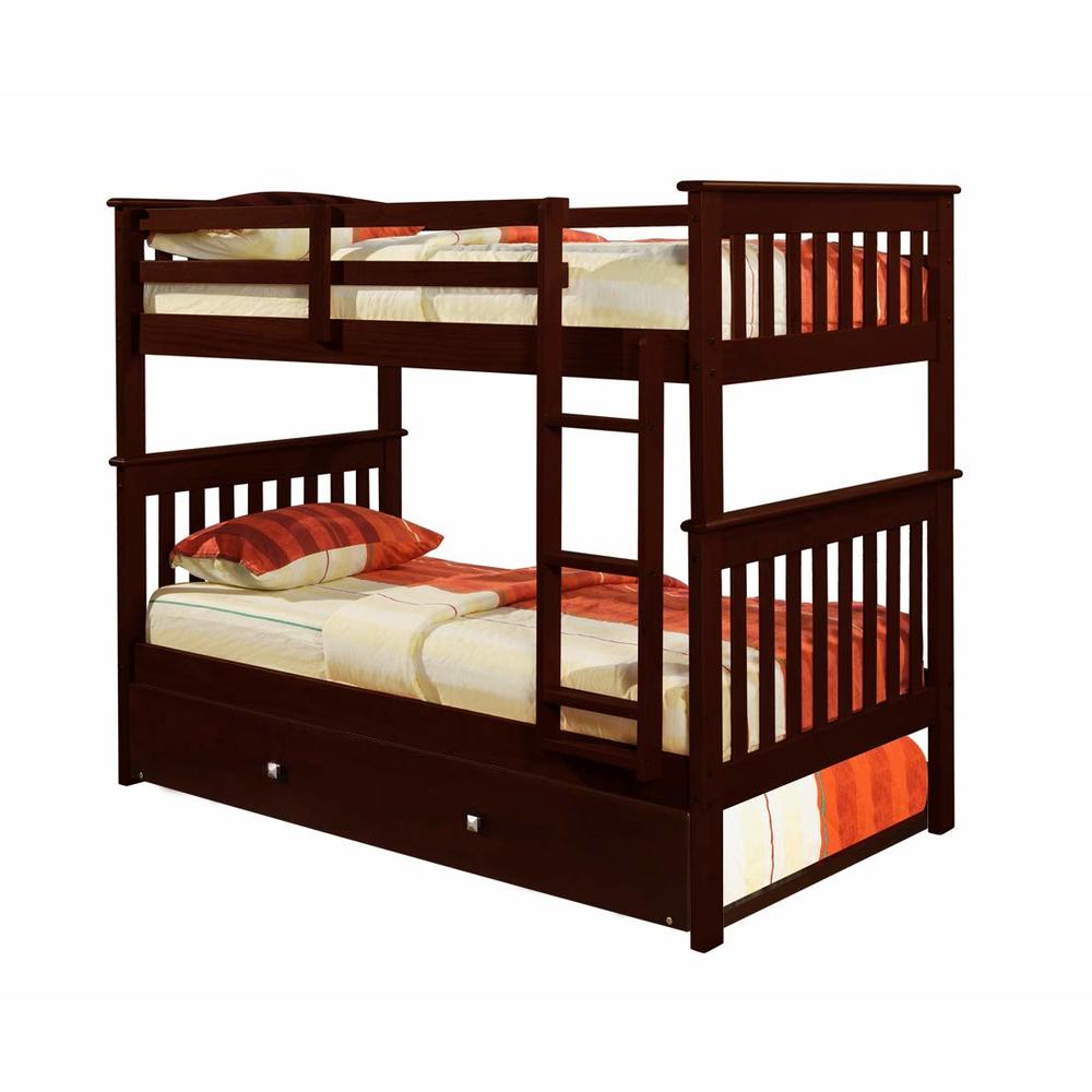 DONCO kids DONCO Twin/Twin Dark Cappuccino Mission Bunk Bed with Twin Trundle