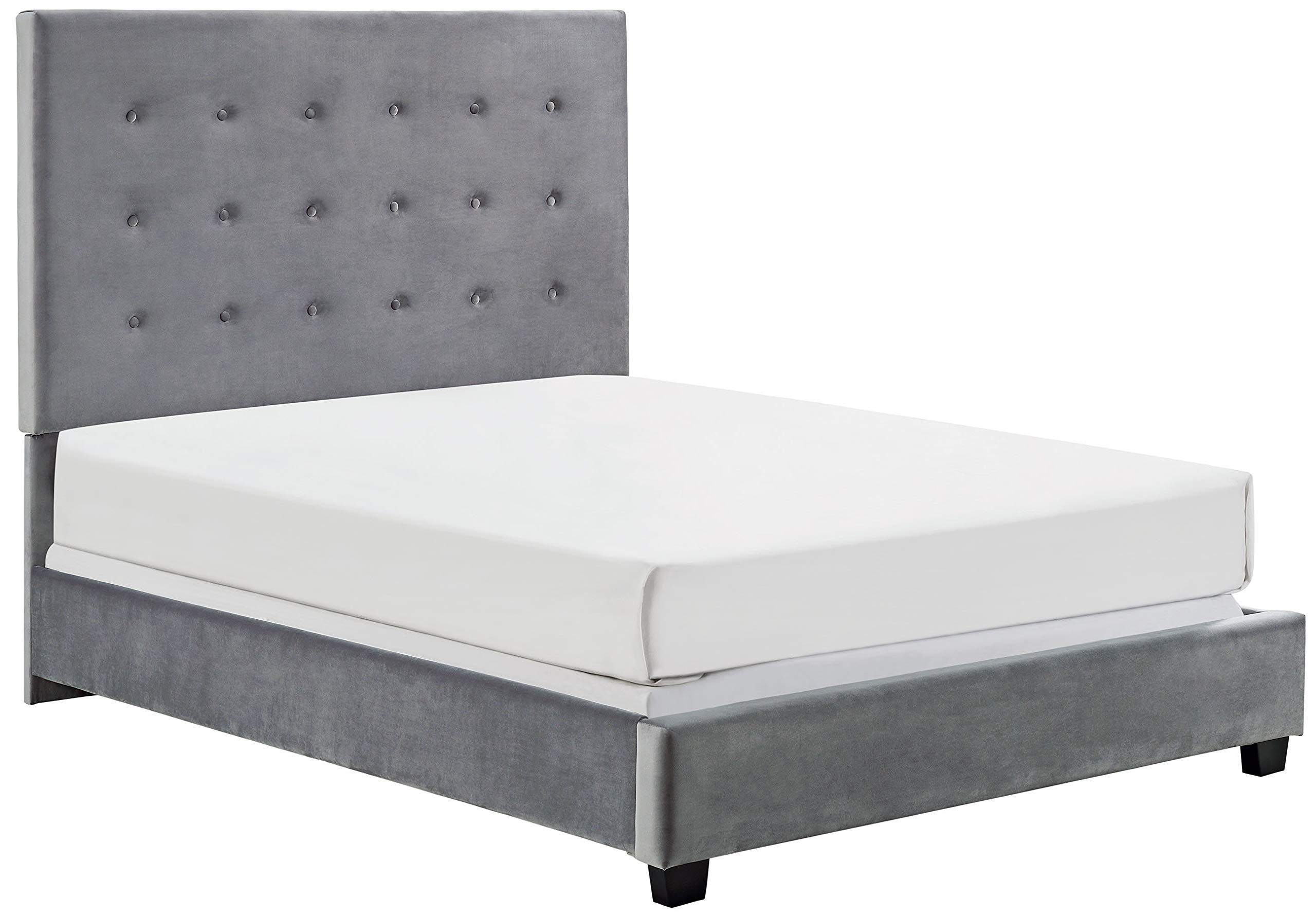Crosley Furniture KF706005SL Reston Upholstered Platform Bed with Square Headboard, King, Shale Microfiber