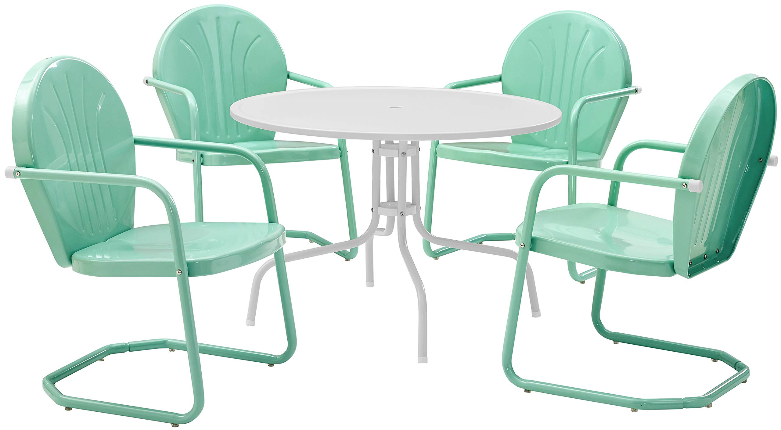 Crosley Furniture KOD10010AQ Griffith Retro Metal Outdoor 5-Piece Dining Set with 39" Table and 4 Chairs, White and Aqua