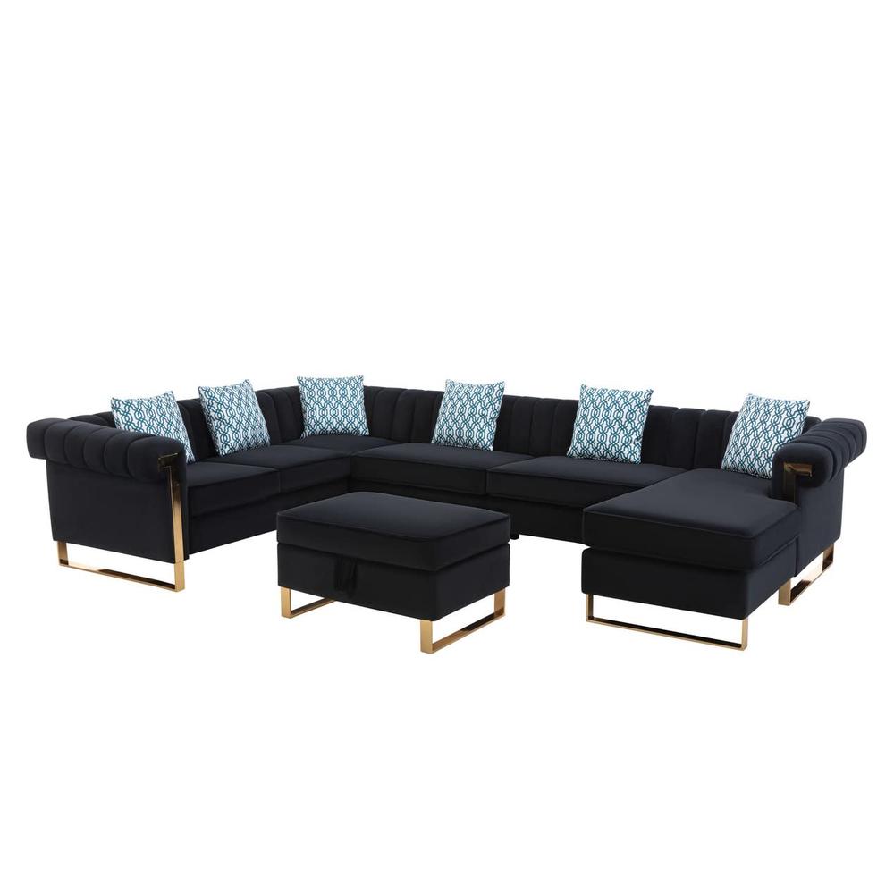 Lilola Home Maddie Velvet 7-Seater Sectional Sofa with Reversible Chaise and Storage Ottoman