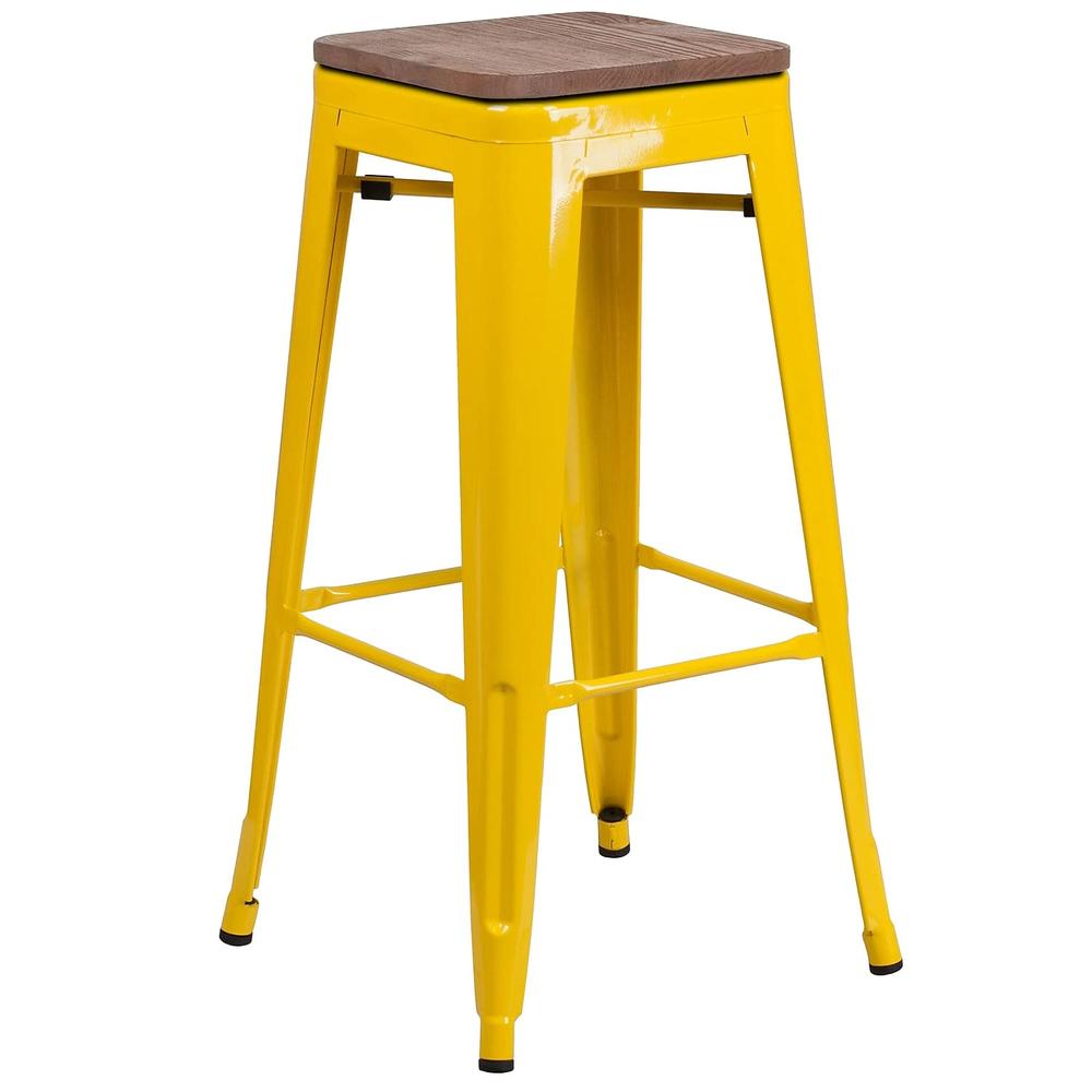 Flash Furniture Lily 30" High Backless Yellow Metal Barstool with Square Wood Seat