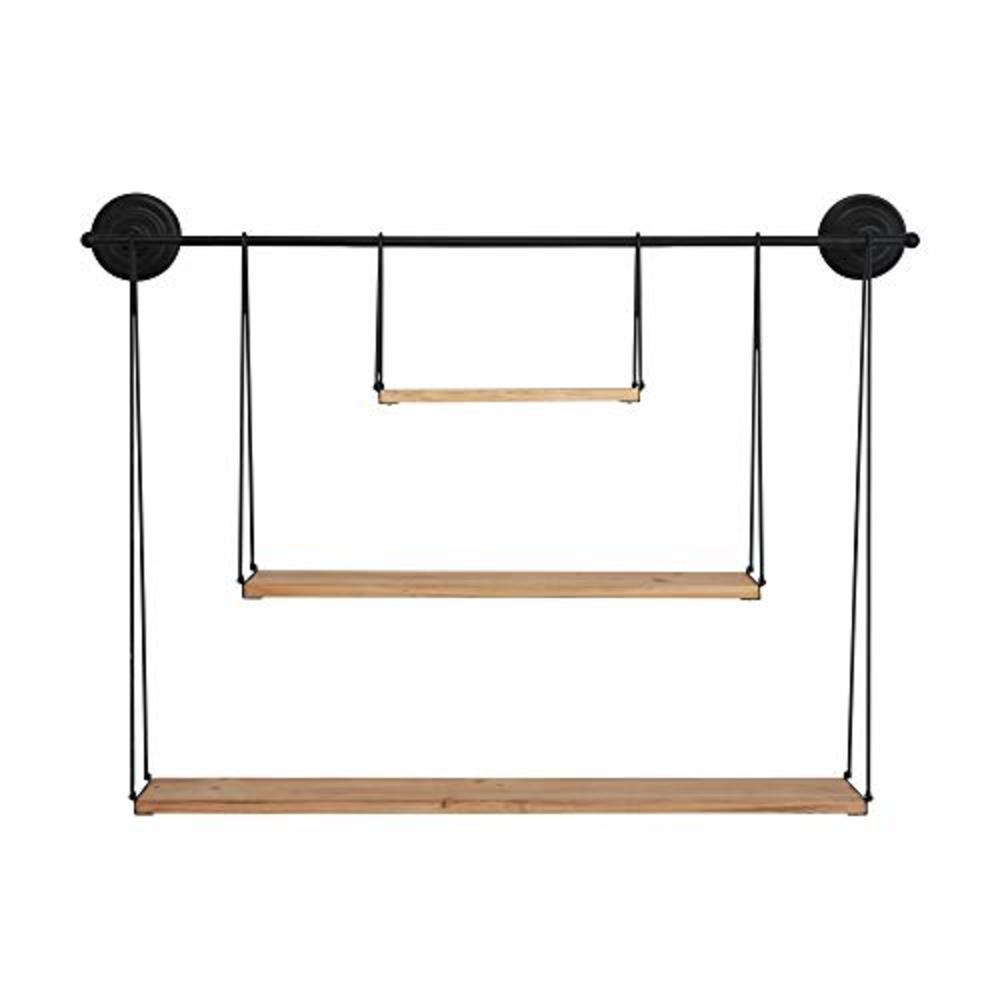 Stratton Home Decor 3 Tier Metal and Wood Wall Shelf, Extra Large, Black