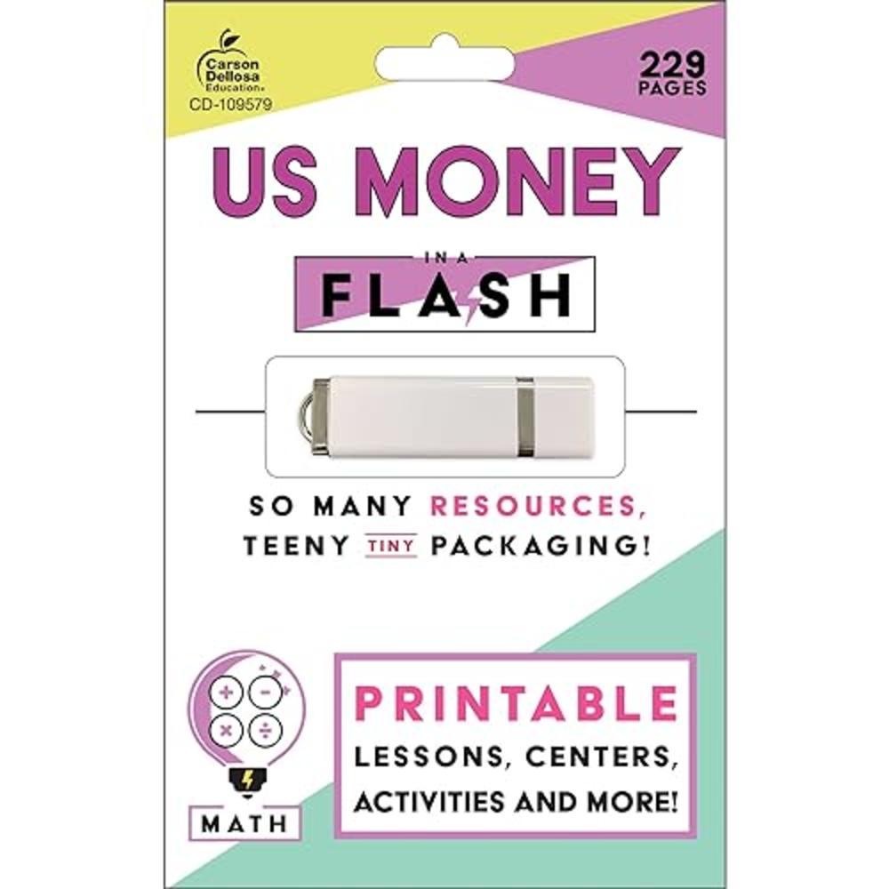 Carson Dellosa Education In A Flash US Money Instructional Resources-Flash Drive With Math Lessons, Journal, Templates, Posters, Charts, Games for Learni