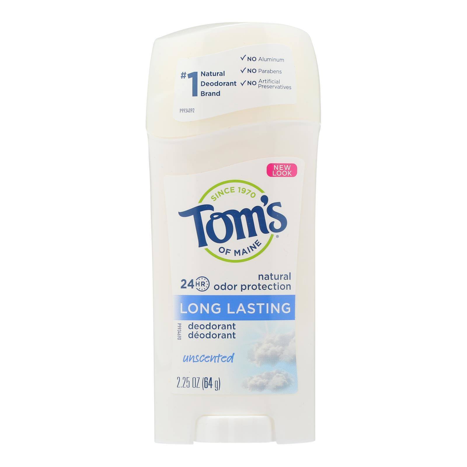 Tom's of Maine Natural Long-Lasting Deodorant Stick Unscented - 2.25 oz Each - Case of 6(D0102HXXJCG.)