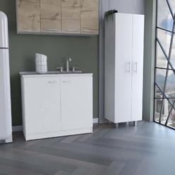 FM Furniture Safford 2 Piece Kitchen Set, Utility Sink cabinet + Pantry cabinet, White(D0102H2BcKY)