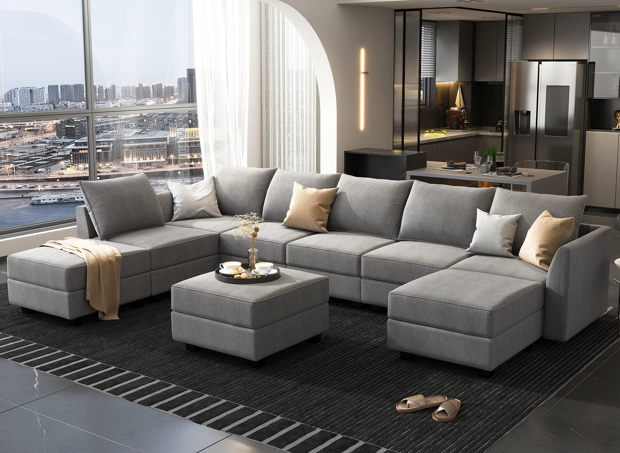 HONBAY Oversized Sectional Sofa with Wide Chaise Reversible Sectional Modular Sofa Couch with Ottomans U Shaped Corner Sectional