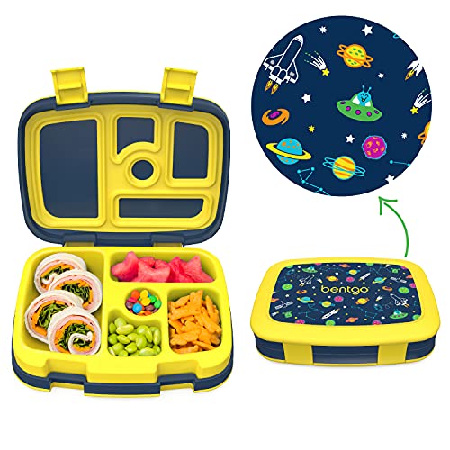 Bentgo Kids Prints Leak-Proof, 5-Compartment Bento-Style Kids Lunch Box - Ideal Portion Sizes for Ages 3 to 7 - BPA-Free, Dishwa