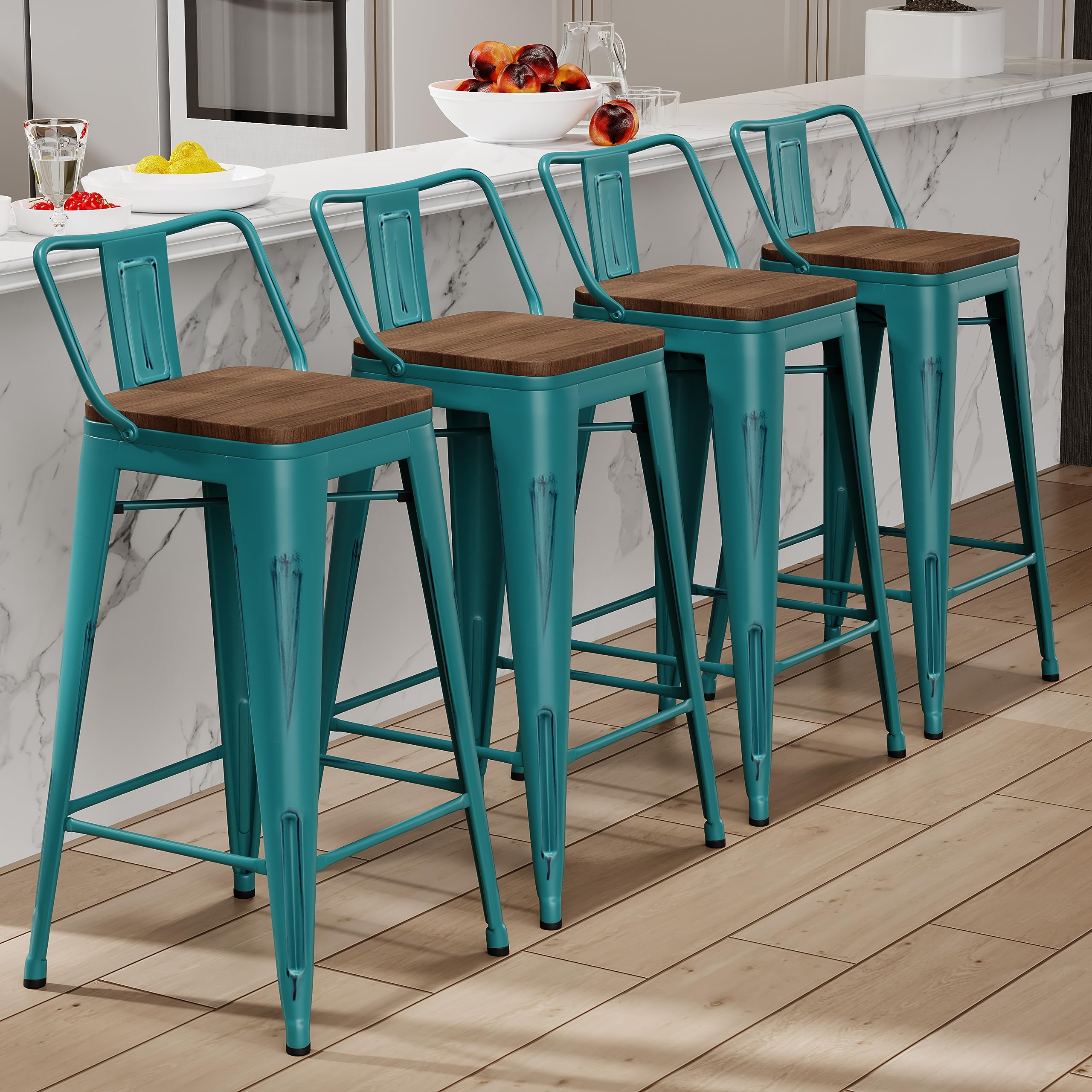 Alunaune 26" Metal Bar Stools Set of 4 Industrial Counter Height