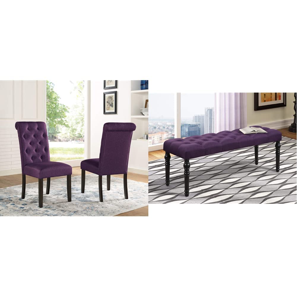 Roundhill Furniture Leviton Solid Wood Tufted Parsons Dining Chairs