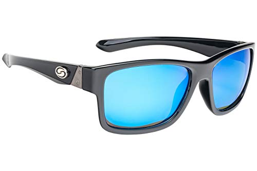Strike King Lures Strike King Polarized Sunglasses, UVA/UVB Protection, Shiny Black Frame, Multi-Layer White Blue Mirror Gray Base Lens (SG-P301)