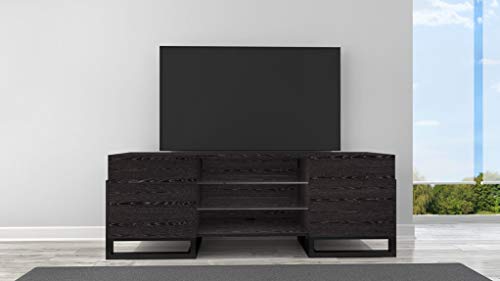 Furnitech 70 Art Deco TV console with Italian Engineered Veneers and High gloss Black Lacquer Solid Wood Frame