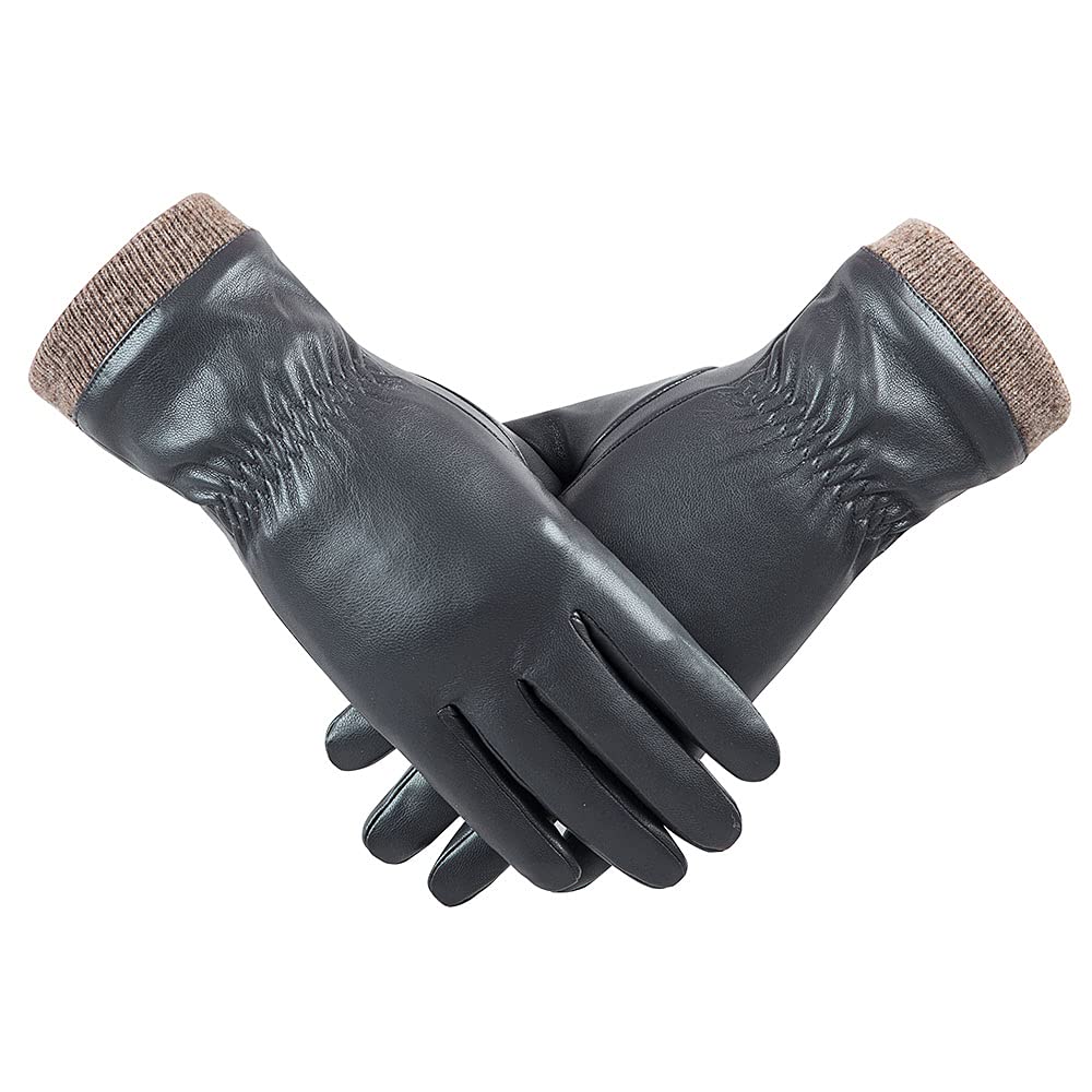 Winter Leather gloves for Women, Wool Fleece Lined Warm gloves