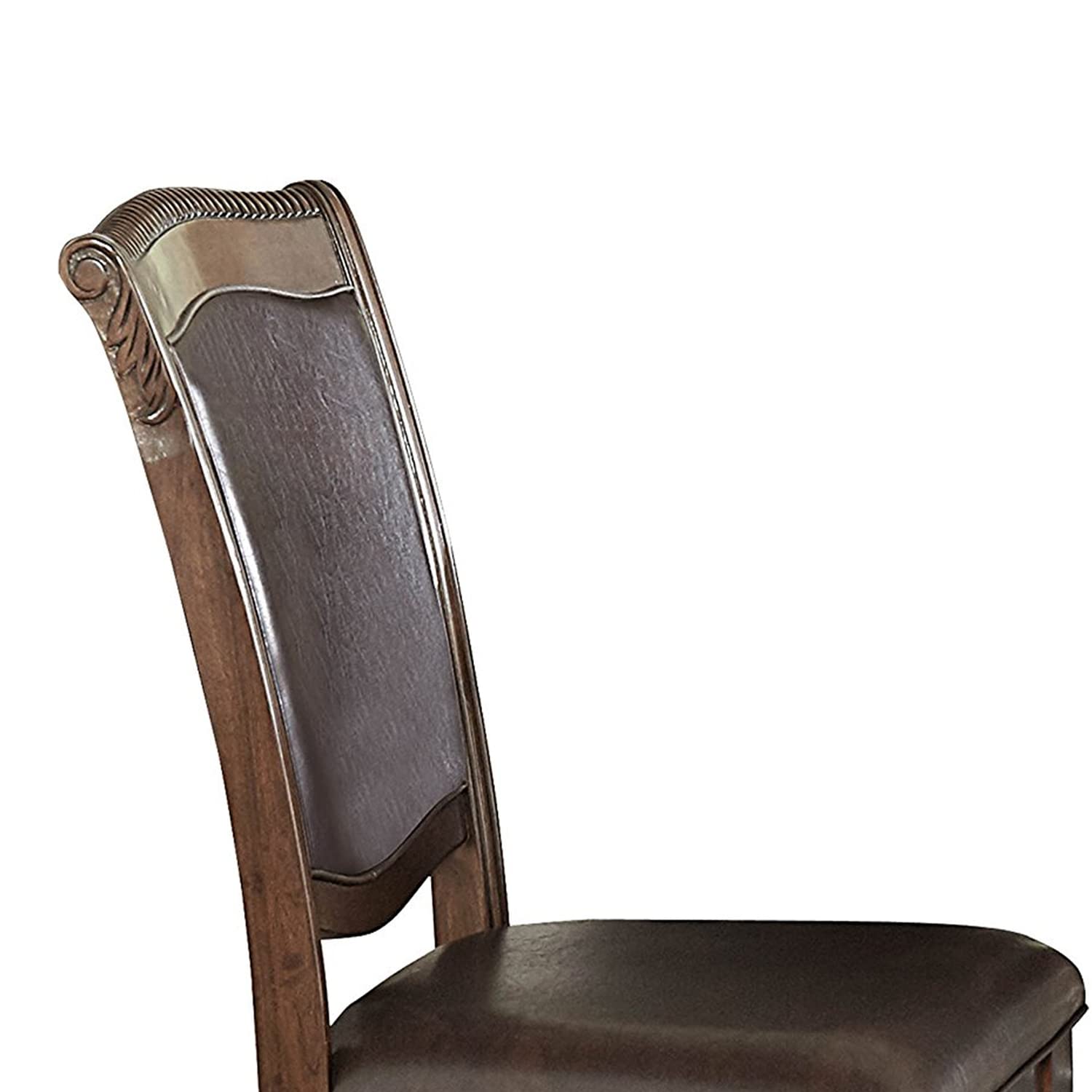 Benzara Wood & Leather Dining Side Chair, Cherry Brown & Dark Brown, Set of 2