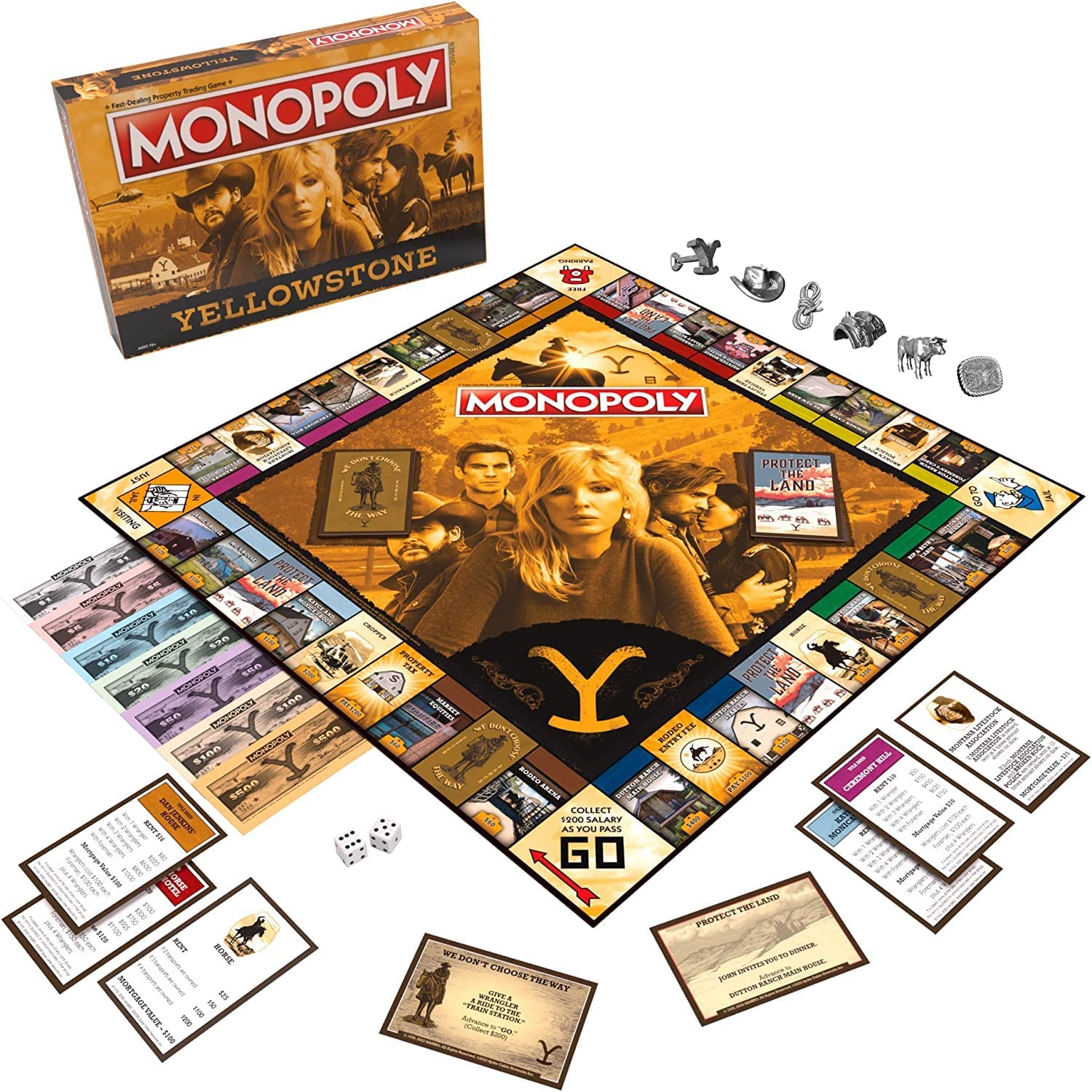 Yellow Stone Monopoly: Yellowstone  Buy Sell Trade Spaces Featuring Locations from The Paramount Network Show  collectible classic Monopoly g