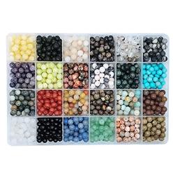 Maonewque 1200pcs 6mm Natural Round Stone Beads Real gemstone Beading Loose gemstone Hole Size 1mm DIY Smooth Beads for Bracelet Necklace 