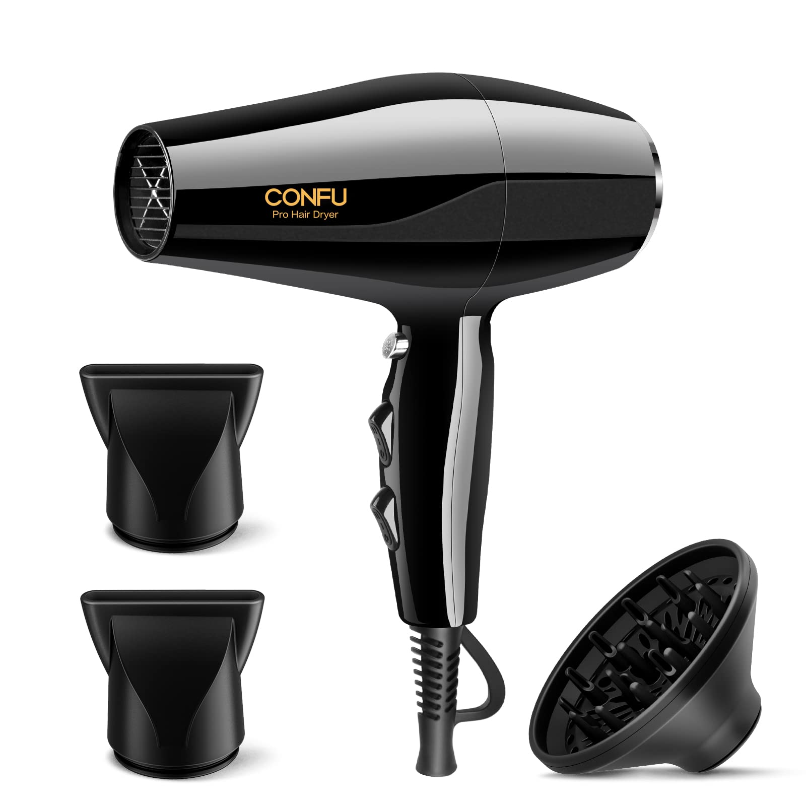 CONFU Professional Ionic Hair Dryer with Diffuser, CONFU Salon Blow Dryer 1875W Negative Ions Ceramic Quick Drying Hair Dryers, AC Mot